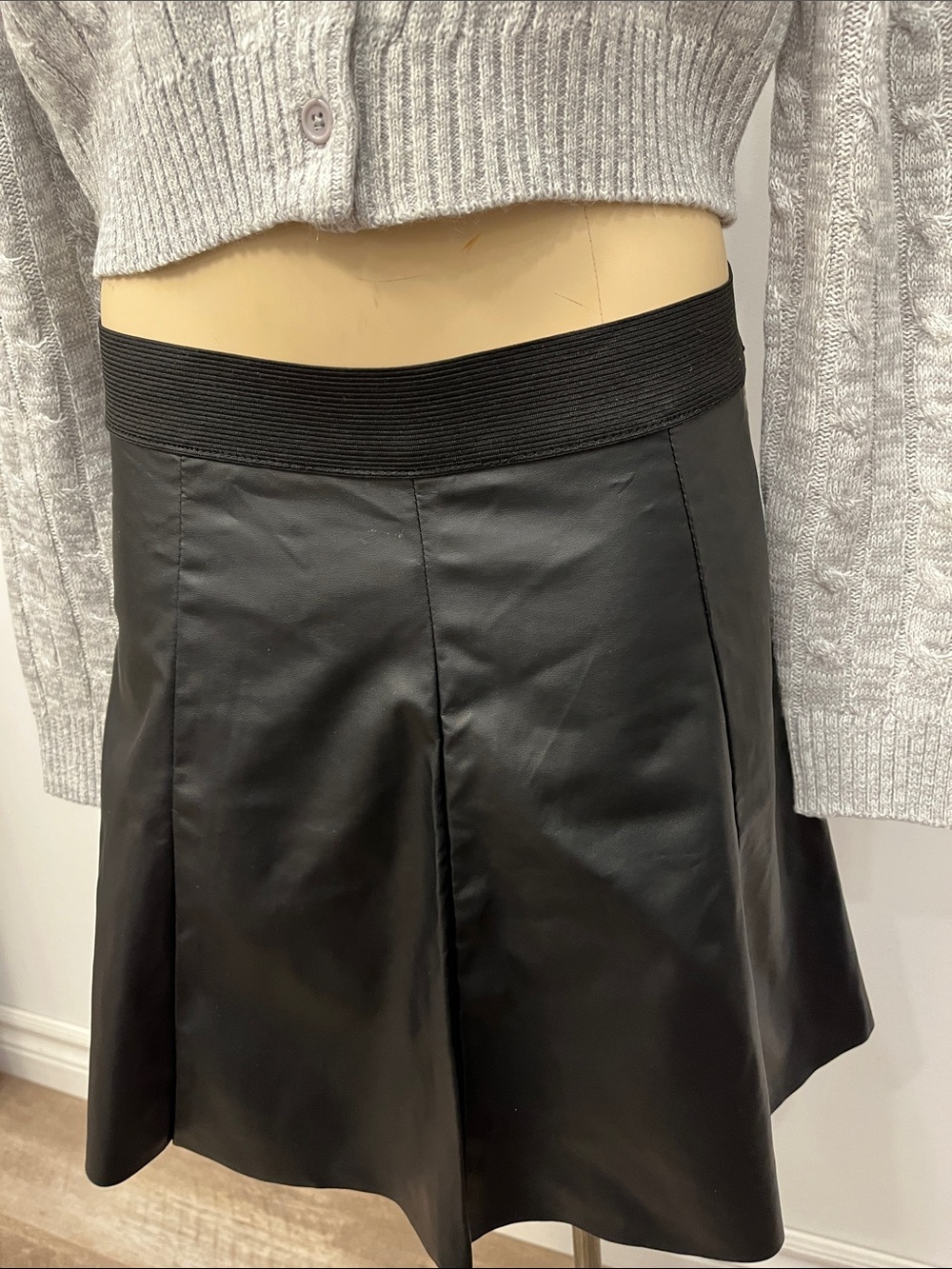Black Faux Leather A-Line Skirt - Unbranded